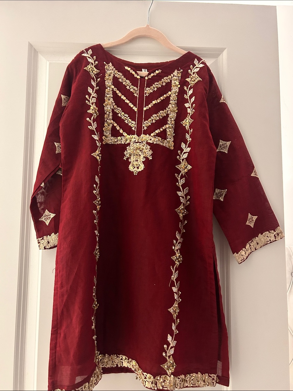 Embroidered Maroon Tunic with Gold Accents